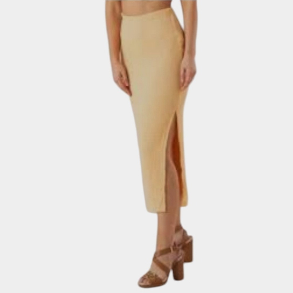 SomethingNew Peach Crinkle Texture Maxi Skirt with Side Slit Small‎